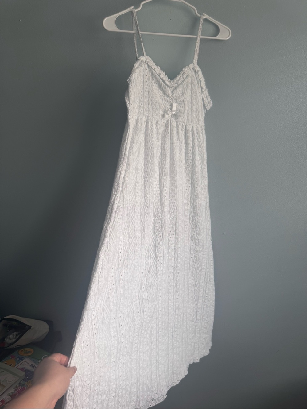 Lace-Trim White Maxi Dress with Spaghetti Straps